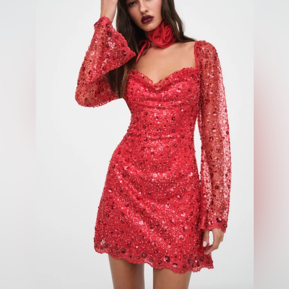 $304 NWT Red For Love And Lemons “Gwendolyn” Mini Dress Sz X-Small